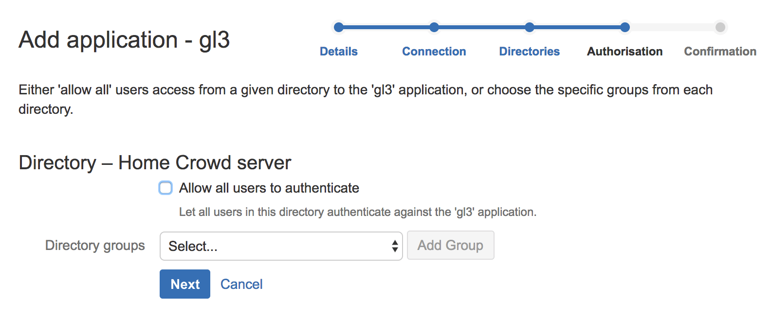 Authorization stage settings in Crowd
