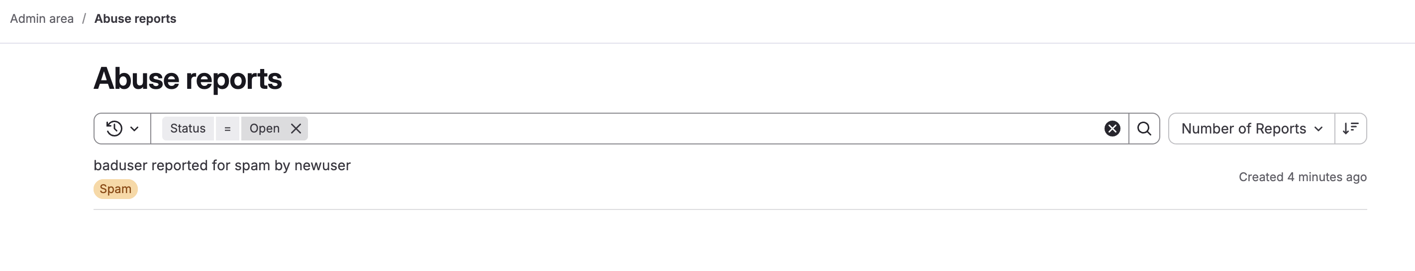 A dashboard showing example abuse reports submitted for a user.