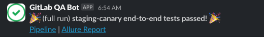 Successful full run Slack message example