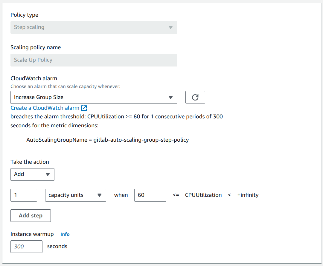 Configure a Scale Up Policy.