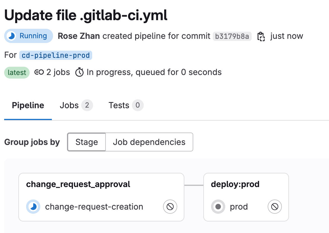 ServiceNow change request created with custom values from pipeline.