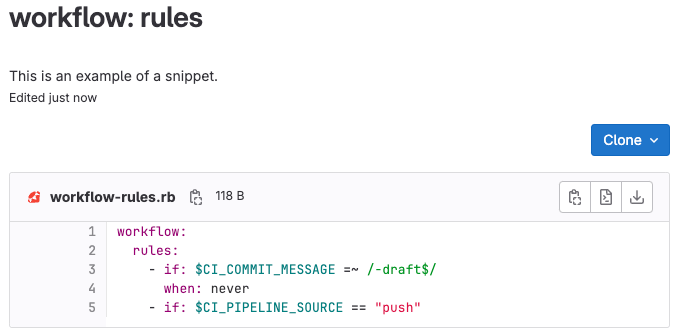 A code snippet showing sample content in GitLab.