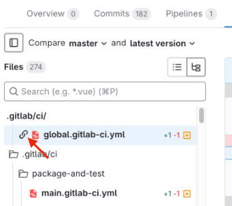 A merge request listing files, with the selected YAML file at the top.